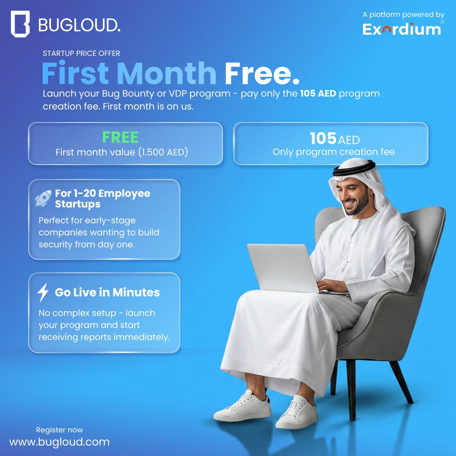 BugLoud — First Month Free — social media design by Babar Ali