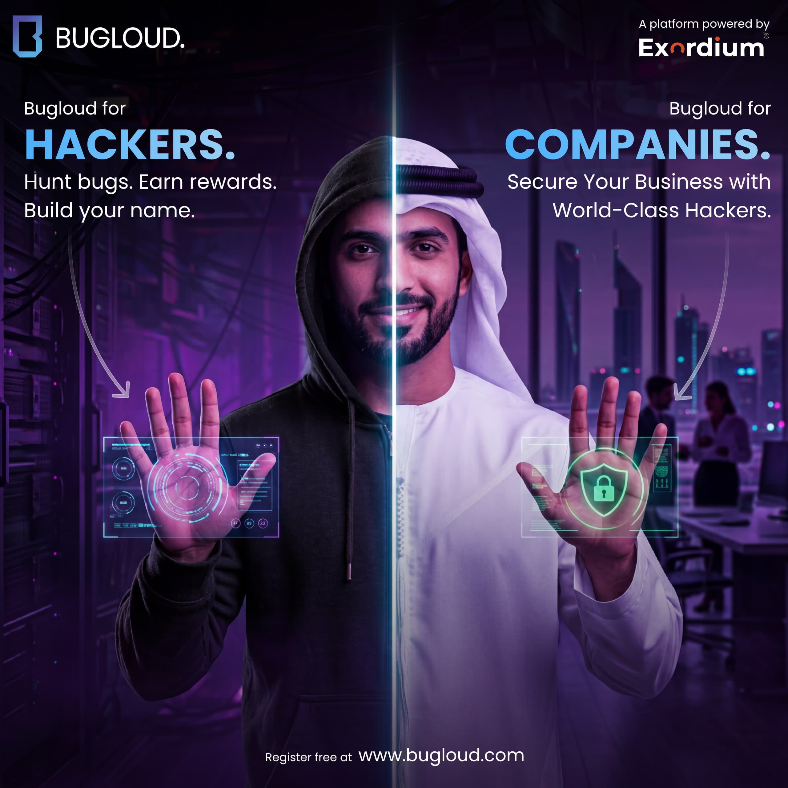 BugLoud — Hackers & Companies — social media design by Babar Ali